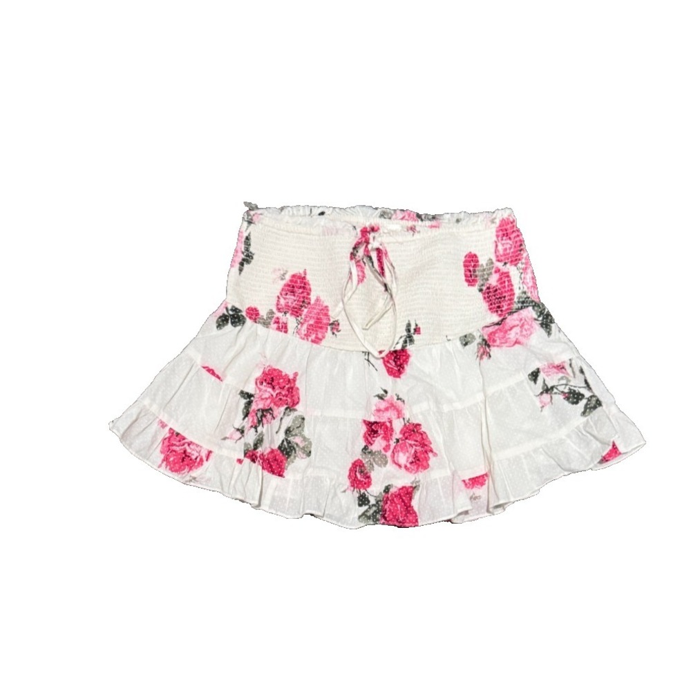 LoveShackFancy Mini skirt Small white pink floral tiered
